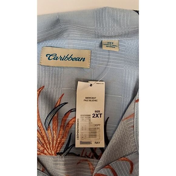 Caribbean Hawaiian Shirt Multicolor Blue Floral Button Down Size 2XT NWT - Picture 9 of 9